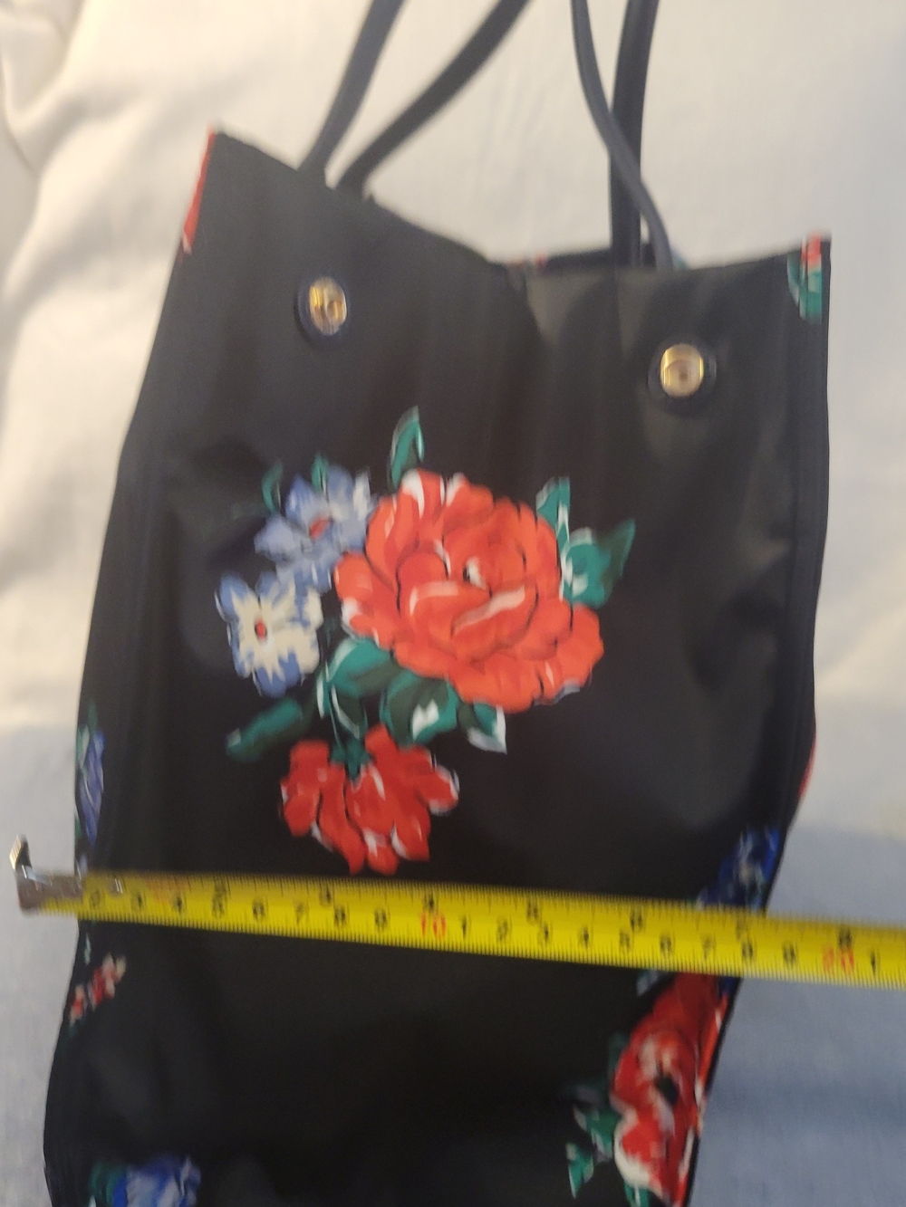 Tory Burch Black Floral Logo Tote Bag - Picture 3 of 6